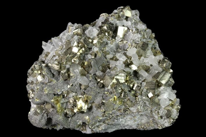 Cubic Pyrite, Chalcopyrite and Quartz Crystal Association - Peru #136197
